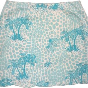 Vintage 80s Lilly Pulitzer Cotton Skirt Blue White Palm Tree Giraffe Siz…